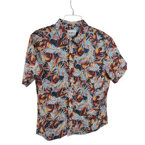 M614) Goodfellow & Co Men's  Slim  Short Sleeve Painterflly Palm Leaves Shirt L